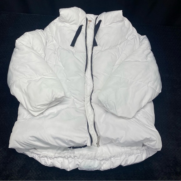 Free People White Hooded Puffer Jacket Women’s S Drawstring Bottom Pockets - Picture 11 of 15
